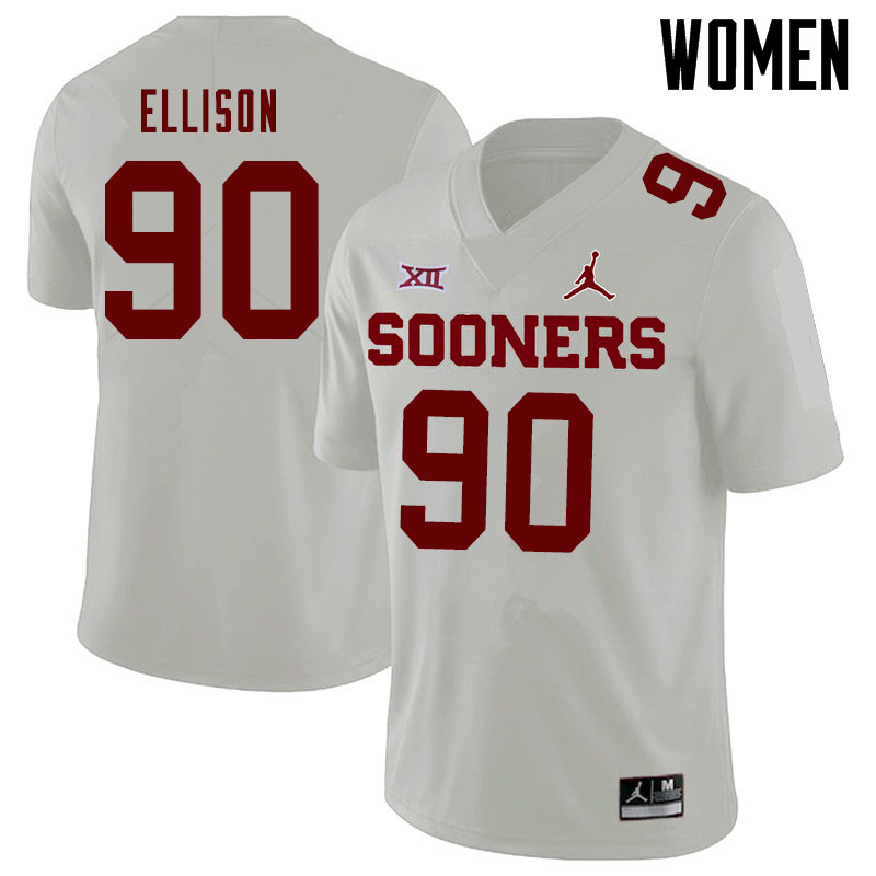 Jordan Brand Women #90 Josh Ellison Oklahoma Sooners College Football Jerseys Sale-White - Click Image to Close